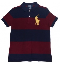 Polo Ralph Lauren Boy's Toddler Big Pony Striped Mesh Polo Shirt (3 / 3T, Burgundy Multi)