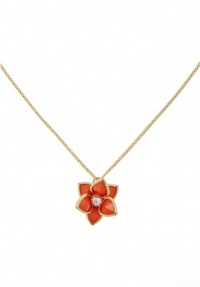 Gold Tone With Orange Flower Necklace Gold Tone With Orange Flower Necklace