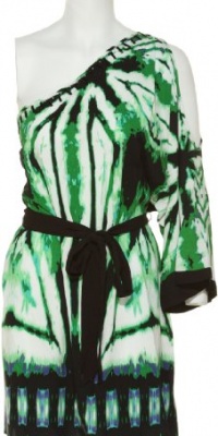 RAMPAGE Open One-Shoulder Printed Tunic W/ Belt [42074240103], GREEN/BLACK, MEDIUM