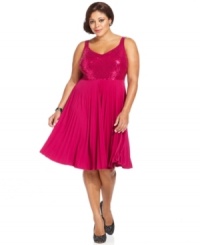 Ring in the holiday season with Spense's A-line plus size dress, finished by a sequined top and pleated skirt.