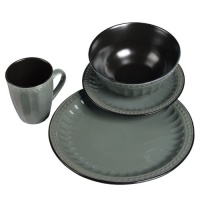 TTU Gallery 16-Piece Reactive Glaze Beads Dinnerware Set, Green