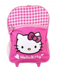 Hello Kitty Glitter White and Pink Checker Rolling Backpack