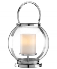 Dansk updates a traditional lantern design for modern spaces with the Globus candle holder. Polished nickel plate makes it shine around the clock, paired with luminous glass.