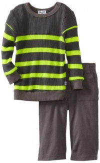 Splendid Littles Baby-boys Infant Thermal Sweatshirt Set, Carbon/Neon, 18-24 Months