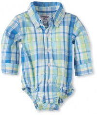 Kitestrings Baby-Boys Newborn Plaid Button Front Bodysuit, Light Blue Plaid, 0-3 Months