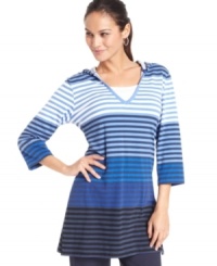 Allover striping has you geared up for the weekend. Style&co. Sport's hooded top is a casual essential!