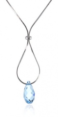 Italian Sterling Silver Aqua Swarovski Crystal Drop Loop Pendant Necklace, 18