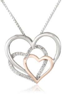 XPY Sterling Silver and 14k Pink Gold Diamond Triple Heart Pendant Necklace, 18