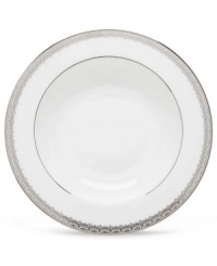 Inspired by the trim on an elegant couture gown, this graceful dinnerware and dishes collection from Lenox features an intricate platinum border that combines harmoniously with white bone china for unparalleled style.