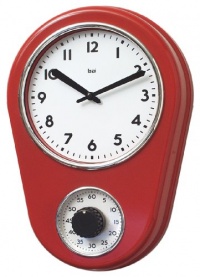 Bai Retro Kitchen Timer Wall Clock, Red