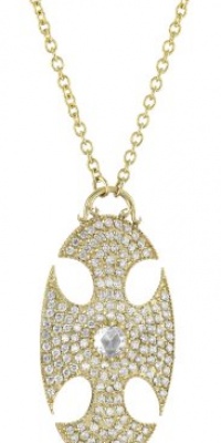 Mizuki 14k Gold and Diamond Large Oval Cross Shield Chain Necklace