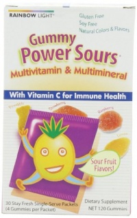 Rainbow Light Gummy Power Sours Multivitamin & Multimineral, 30-Count Single Serve Packets