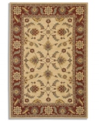 Covered in graceful floral imagery, this area rug will fill your room with color. The Sedona rug is woven from New Zealand worsted wool that has been specially twisted and space-dyed to replicate the look of a hand-woven Peshawar rug. In ivory with a deep red border, this magnificent piece creates an inviting space for gatherings in your home.