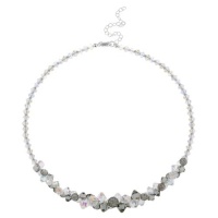 Sterling Silver Grey and Aurore Boreale Swarovski Elements Graduated Frontal Necklace, 16+3 Extender