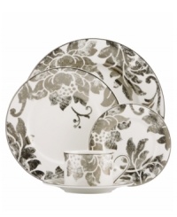 Mixing modern porcelain with antiqued blooms, the Lenox Silver Applique sugar bowl has a fresh, romantic style all its own. With platinum banding.