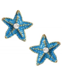 Sail the high seas of style with an adorable pair of starfish earrings. This gold-plated Betsy Johnson design features a sparkling crystal accent at center and gold-tone detailing. Post closure at back. Approximate diameter: 1/2 inch.