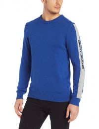 DKNY Jeans Men's Long Sleeve Stripe Logo Crew N, Sapphire, X-Large