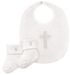 Stephan Baby Infant Boy/Girl Embroidered Christening Bib and Bootie Socks Set, White