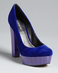 Rachel Zoe captures decadent boho luxe in these plush velvet platforms on soaring, disco-futuristic platform heels.