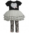 Bonnie Jean Girls Short Sleeve Ruched-Heart Dress & Printed Legging Outfit, Black, Size 3T