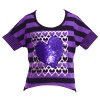 Girls 4 Purple Black Stripe Sequin Heart Short Sleeve Fall Top Shirt