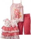 Nannette Baby-girls Infant 3 Piece Polka Dot Capri Pant Set, Melon Twist, 24 Months