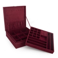 Aspire Lint Jewelry Box / Jewelry Organizer, Two-layer, 10 x 10 x 3 - Dark Red, Gift Idea