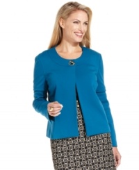 Charter Club's brilliant blue petite jacket features a swingy fit and a goldtone toggle closure for effortless elegance.