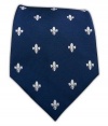 100% Silk Woven Navy Fleur De Lis Patterned Tie