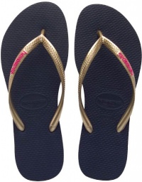 Havaianas Women's Slim Logo Popup Flip Flop,Black/Light Golden,35/36 BR/5-6 M US