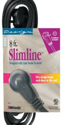 SlimLine 2243 Flat Plug 8-Foot Extension Cord, 3-Wire, Black