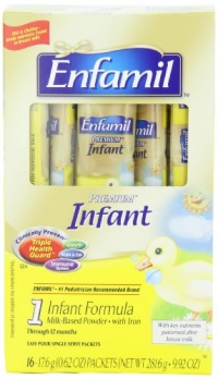 Enfamil PREMIUM Infant Formula?17.6g Single-ServePowder Packets(16ct) , for Babies 0-12 Months, 9.92- Ounce Box