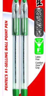 Pentel R.S.V.P. Ballpoint Pen, Fine Line, Green Ink, 2 Pack  (BK90BP2D)