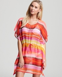 Electric colors light up this sheer striped cover up from Echo.