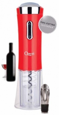 Ozeri Nouveaux II Electric Wine Opener in Red, with Free Foil Cutter, Wine Pourer and Stopper -- Ultimate Wine Gift