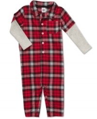 Keep your little lumberjack nice and cozy in this flannel plaid coverall from Carter's.