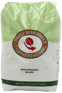 Coffee Bean Direct Indian Monsooned Malabar, Whole Bean Coffee, 5-Pound Bag