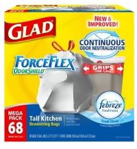 Glad ForceFlex OdorShield Tall Kitchen Drawstring Fresh Clean Trash Bags, 13 Gallon, 68 Count