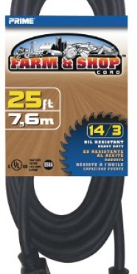 Prime Wire & Cable EC532725 25-Foot 14/3 SJTOW Farm and Shop Extension Cord, Black