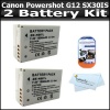 2 Pack Battery Kit For The Canon Powershot G12, SX30IS SX30 IS Digital Camera Includes 2 Extended Replacement NB-7l (1500 mAH) Battery + LCD Screen Protectors + MicroFiber Cleaning Cloth