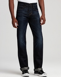 Hudson's bootcut jeans feature whiskering and fading for worn-in appeal.