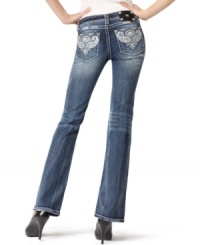 You've never seen jeans like this before! The bootcut denim from Miss Me hugs your curves in all the right places with bold embellishments.