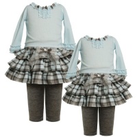 Size-18M BNJ-6670B 2-Piece AQUA-BLUE GREY Rib Knit to Tiered Metallic Plaid Skirt/Legging Dress Set,B56670 Bonnie Jean BABY/INFANT