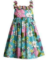 Size-3T BNJ-9379M AQUA-BLUE PINK MULTI 'Island Floral' PRINT RUFFLE NECKLINE Spring Summer Party Dress,M69379 Bonnie Jean GIRLS