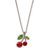 Cherry Necklace with Swarovski Crystals In Red with Silver Finish