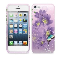 Fosmon DURA Series Design TPU Case for Apple iPhone 5 - Purple Flower / Butterfly