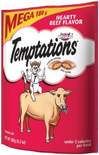 Whiskas Temptations Tartar Control Tasty Hearty Beef Treats for Cats, 6.3-Ounce Pouches (Pack of 10)