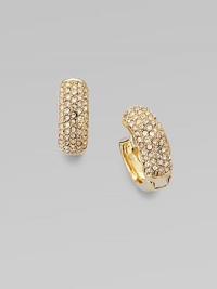 Dazzle in these petite huggie hoops accented with sparkling rhinestones. Brass and sterling silverGlass stonesLength, about ½Hinge-and-post backImported 