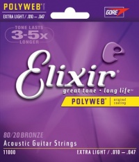 Elixir Strings Acoustic Guitar Strings, 6 String, Extra Light POLYWEB Coating