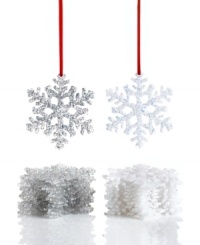 Let it snow. A flurry of glitter, these Holiday Lane snowflake ornaments turn your home into a beautiful winter wonderland.